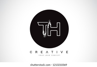 TH Modern Leter Logo Design with Black and White Monogram. Creative Letter Logo Brush Monogram Vector Design.