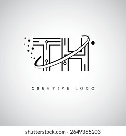 TH Orbit Monogram Logo - Futuristic Minimal Letter mark with Circular Line Art, Tech-Inspired Dots e Space Motion Concept for Modern Branding Identity