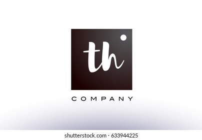 TH T H black white handwritten handwriting alphabet company letter logo square design template dot dots creative abstract