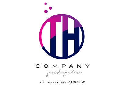 TH T H Circle Letter Logo Design with Purple Magenta Dots Bubbles Vector Illustration