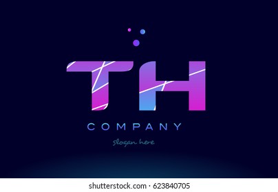 th t h  creative color blue background pink purple magenta alphabet letter company logo vector icon