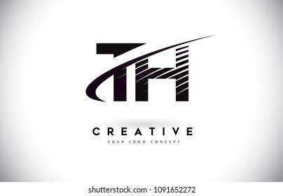 TH T H Letter Logo Design with Swoosh and Black Lines. Modern Creative zebra lines Letters Vector Logo
