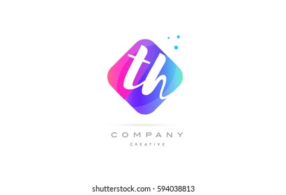 th t h  pink blue rhombus abstract 3d alphabet company letter text logo hand writting written design vector icon template 