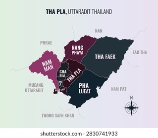 Tha pla Uttaradit Amp into Tambon in a minimalist colorful style