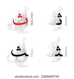 THA vector Isolated Final Medial Initial Contextual forms Arabic Alphabet Type Character Letter Script Naskh script Baseline Outline Shadow Structure Dot Point Hamzah Form Background Overlap Red White