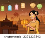 Thadingyut Myanmar girl with lantern
