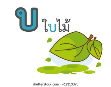 Thai alphabet bor bai mai with picture of leaf