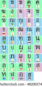 Thai alphabet cartoon/ Vector items of every thai alphabet letter, editable EPS 10.