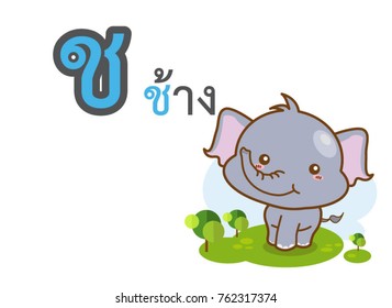 Thai alphabet chor chang with picture of elaphant