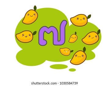 Thai alphabet number chet or seven  illustration character with mango