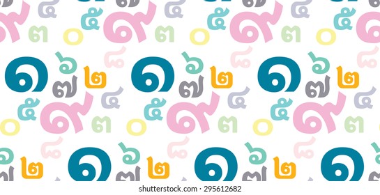 Thai alphabet number seamless pattern background vector