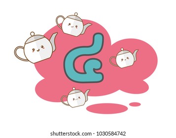 Thai alphabet number see or four  illustration character  with kettle