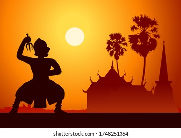 Thai ancient literature play of Ramaya called pantomine leader of monkey ready to fight,silhouette style,vector illustration