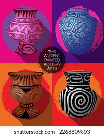 Thai Ancient PAINTED Pottery vecor art set