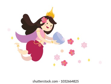Thai angle raining a flower character design vector