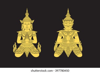 Thai art angle and bird vector