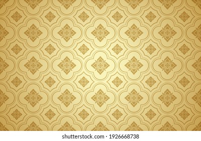 Thai art and asian style luxury banner gold background pattern decoration for printing, flyers, poster, web, banner, brochure and card concept vector illustration