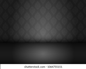 Thai art black and white pattern seamless on black background with copy space.vector illustration eps10