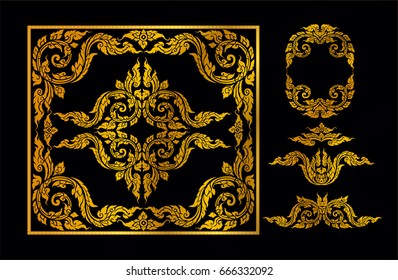 Thai Art, Borders vector design, Golden Corner. Page decoration. Decorative frame floral elements, Set of corners and borders, Ornament elements vintage