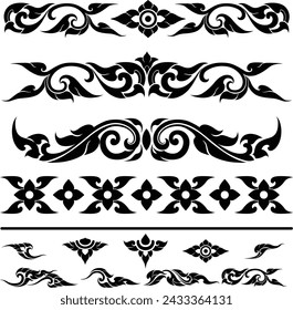 Thai art designs are silhouetted and used as extra decorative elements, including motifs, symbols, and other aspects, which may be seen in the silhouettes of Thai art designs used as decorations.