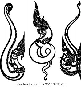 Thai art designs are silhouetted and used as extra decorative elements, including naga which may be seen in the silhouettes of Thai art designs used as decorations.