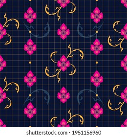 Flor de arte tailandés sin fisuras para fondo de papel pintado, papel, fondo.