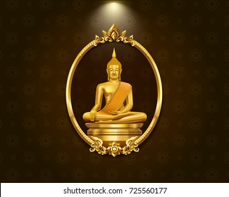 Thai art frame border pattern and buddha statue hi detail vector illustration