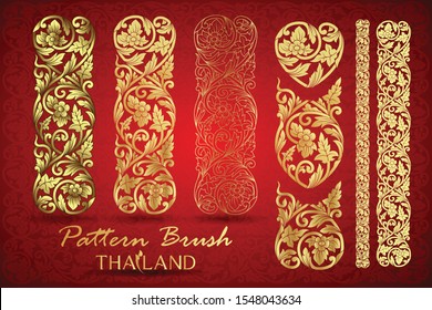 Thai Art, Gold border or stroke with north of thailand line floral. Pattern Brush