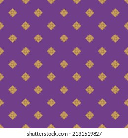 Thai art in gold color pattern on purple background. Gold square shape on violet. Original Thai style backdrop.