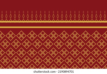 Thai art in gold color pattern on red background. Thai golden geometrical pattern on red background. Original Thai style wallpaper.