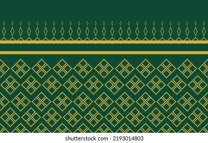 Thai art in gold color pattern on green background. Thai golden geometrical pattern on green background. Original Thai style wallpaper.