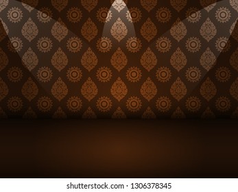 Thai art golden brown pattern seamless on black background with copy space.vector illustration eps10.