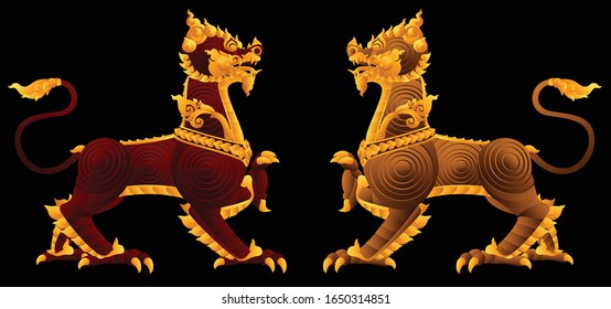 Thai art golden lion graphic vector