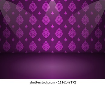 Thai art golden purple pattern seamless on black background with copy space.vector illustration eps10