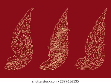 Thai art Line Kanok hand drawn pattern decorative sensible design element vector eps. Thailand graphic beautiful element pattern background.