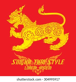Thai art lion or sigha. Detailed vector illustration