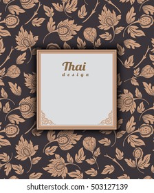 Thai art pattern on brown background, flower style, thai pattern banner.vector illustration