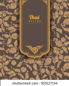 Thai art pattern on brown background, flower style, thai pattern banner.vector illustration