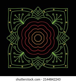 Thai art pattern for tattoo, decoration, packaging, card. Coloring book page. Doodle floral on black background.
