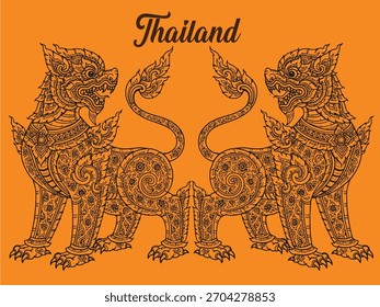 Arte tailandesa, arte perfeita, padrões tailandeses, t-shirts, cartazes, cartões, ilustrações vetoriais, desenhos de elefantes tailandeses, leões, nagas, garudas, padrões tailandeses