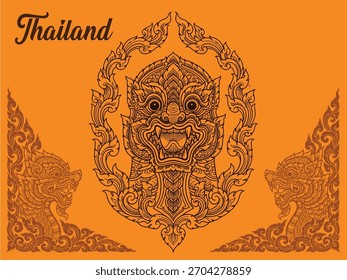 Arte tailandés, arte perfecto, patrones tailandeses, camisetas, carteles, tarjetas, Ilustraciones vectoriales, dibujos de elefantes tailandeses, leones, nagas, garudas, patrones tailandeses