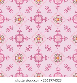 Thai art pink flower pattern for background, seamless pattern.