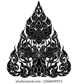 Thai Art Silhouettes Element are Used to Create Ornamental Parts for Religious Illustrations, Buddhism and Hinduism art and Ornament are Beautiful Examples of Traditional Asian Culture
