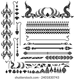 Thai Art Silhouettes Element are Used to Create Ornamental Parts for Religious Illustrations, Buddhism and Hinduism art and Ornament are Beautiful Examples of Traditional Asian Culture