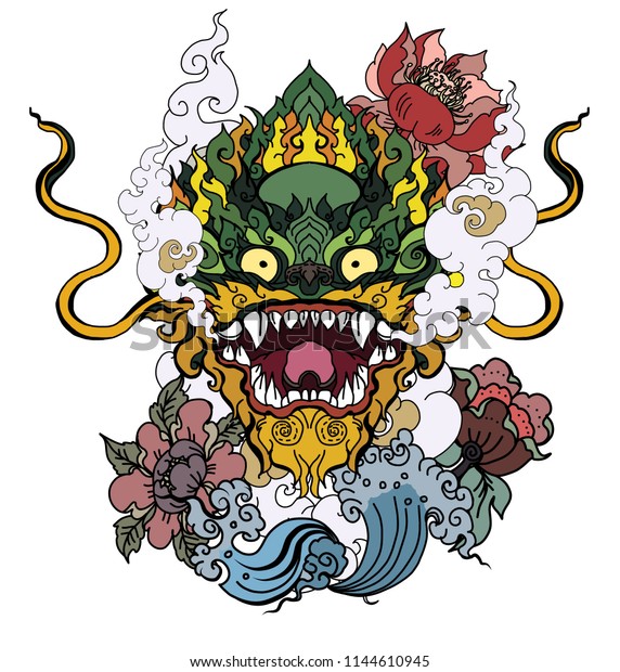 Thai art traditional tattoo design. Naga is King of snake and animal of