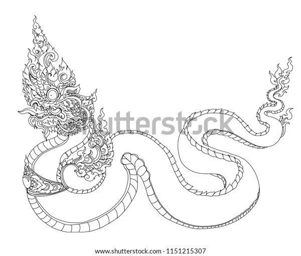 Thai art traditional tattoo design.Naga is King of snake and animal of