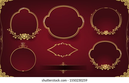 Thai Art vector Set. invitations, frames, menus, labels and websites. Graphic elements for design of catalogs and brochures of cafes, boutiques