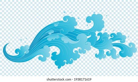 Thai art water splash isolated on grid background.Graphic vector