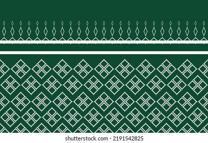Thai art in white color pattern on green background. Thai white geometrical pattern on green background. Original Thai style wallpaper.