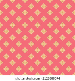 Thai art in yellow color pattern on pink background. Yellow square shape on pink. Original Thai style backdrop.
